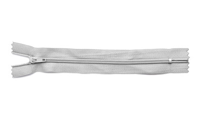 Stylish grey zipper on white background