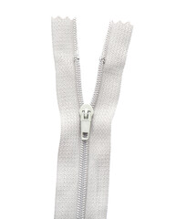 Stylish grey zipper on white background