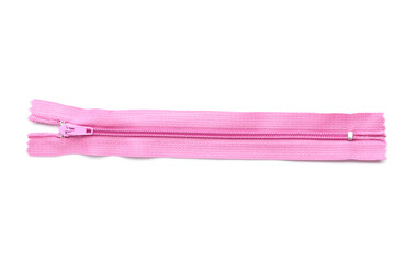 Stylish pink zipper on white background © Pixel-Shot