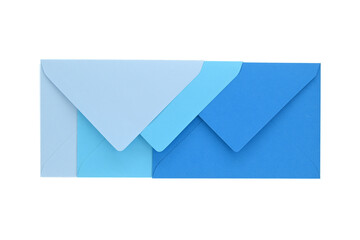 Envelopes of blue hues isolated on white background