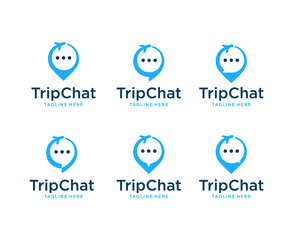 set of travel logo with plane and speech bubble or chatting icon design vector template