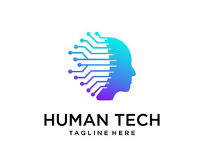 head tech logo, brain technology logo design vector template