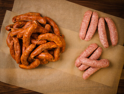 Sausages in butcher paper