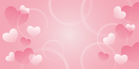 Many hearts with white circle on pastel pink background. Greeting card for Happy mothers day, valentine, birthday, wedding, banner love concept. illustration design style.