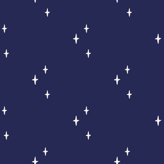 Star vector seamless pattern on navy background. Modern kids drawing illustration. Simple nursery prints for textile, apparel, fabric, digital paper design, baby clothes, scrapbooking, cover.