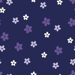 Stoffe zum Nähen Floral vector seamless pattern. Colorful flower on navy blue background. Modern drawing. Botanical fabric, nursery print, digital paper, textile design, kids and baby clothes, scrapbooking, cover.