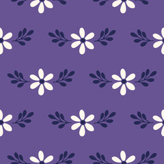Stoffe zum Nähen Floral vector seamless pattern. Daisy flower on purple background. Modern drawing. Creative botanical fabric print, digital paper, textile design, kids and baby clothes, apparel, scrapbooking, cover.