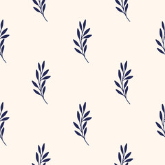 Floral vector seamless pattern. Branch on beige background. Modern drawing. Creative botanical fabric print, wrapping paper, textile design, apparel, cover, scrapbooking.