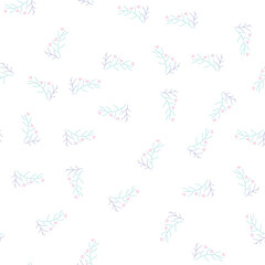 Floral pattern on white. Endless floral background. Design art from simple small berries on a branch for design and printing on fabric. Repeating floral motif for textile. Vector illustration