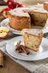 Close up piece of sponge cake or chiffon cake with apples so soft and delicious sliced ​​