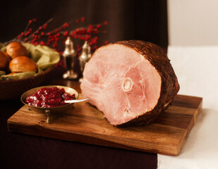 Roast Ham with cranberry sauce and bread