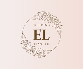 EL Initials letter Wedding monogram logos collection, hand drawn modern minimalistic and floral templates for Invitation cards, Save the Date, elegant identity for restaurant, boutique, cafe in vector - obrazy, fototapety, plakaty