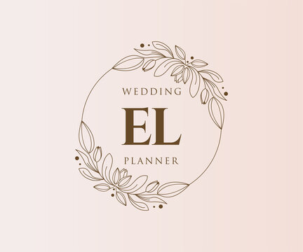 EL Initials letter Wedding monogram logos collection, hand drawn modern minimalistic and floral templates for Invitation cards, Save the Date, elegant identity for restaurant, boutique, cafe in vector