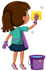 A girl cleaning on white background