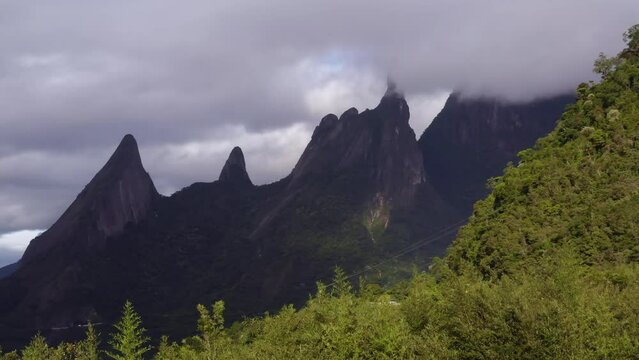 Wonderful landscape, exotic mountains. Mountain of the Finger of God, the city of Teresopolis, State of Rio de Janeiro, Brazil.