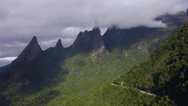 Wonderful landscape, exotic mountains. Mountain of the Finger of God, the city of Teresopolis, State of Rio de Janeiro, Brazil.