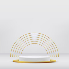 Obraz premium Abstract studio room with white and golden color pedestal podium. Vector