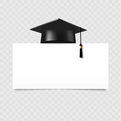 Graduate college, high school or university cap on transparent background. Vector