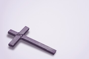 Wooden Christian Cross. Concept  Holy Week, Palm Sunday and Good Friday.