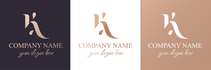 Fototapeta AK, K letter monogram. Elegant luxury KA logo. Calligraphic style. Vector design. Luxurious linear creative monogram. obraz
