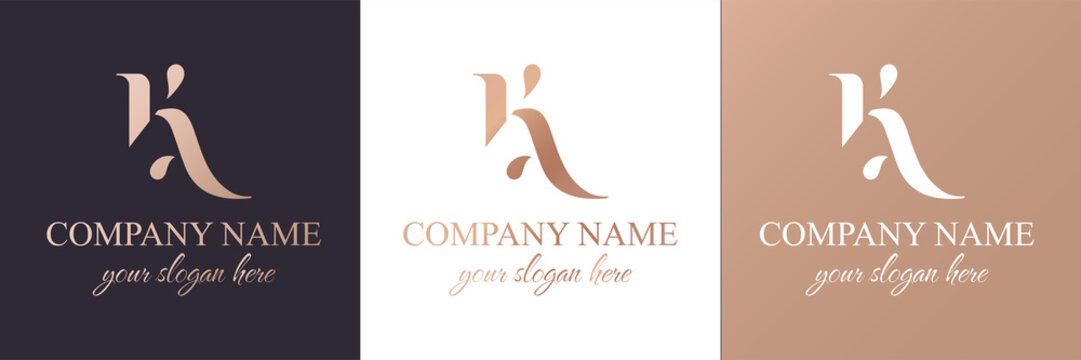 AK, K letter monogram. Elegant luxury KA logo. Calligraphic style. Vector design. Luxurious linear creative monogram.