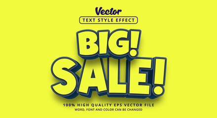 Editable text effect, Big Sale text on yellow and blue color style