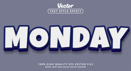 Editable text effect, Monday text with blue and white color style