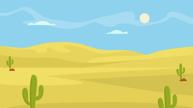 Sandy desert with cactus at sunny day