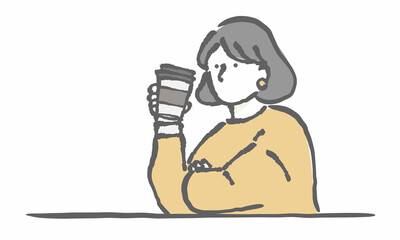 カフェ　コーヒー　リラックス　イラスト　女性