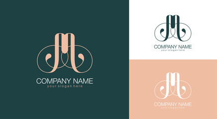 M letter monogram. Elegant luxury M logo. Calligraphic style. Vector design. Luxurious linear creative monogram.