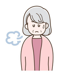 ため息をつくシニア女性のイラスト