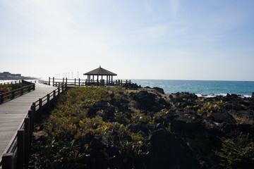 fine seaside walkway and gazebo