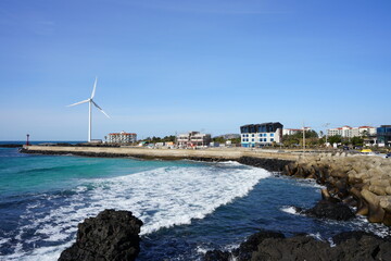 beautiful seaside view with turbine