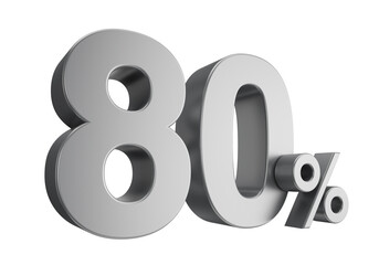 Eighty percent or 80 % isolated on white background. 3d rendering.