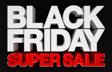 Black friday super sale banner, 3d rendering
