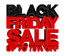 Black friday sale up to 75 % off banner, 3d rendering