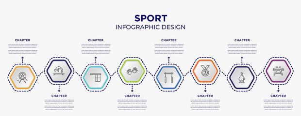 Fototapeta sport concept infographic template with 8 step or option. included first prize, gymnastics, hand, horizontal bar, bronze, vaulting horse icons for abstract background. obraz