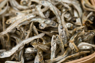 dried anchovies in basket