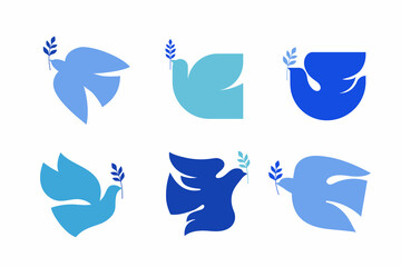Dove of peace with olive branch abstract icons