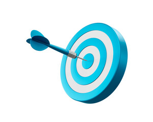 Blue arrow aim to dartboard target or goal of success, business achievements concept. 3d illustration.