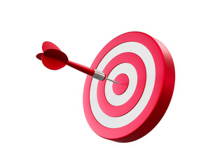 Red arrow aim to dartboard target or goal of success, business achievements concept. 3d illustration.