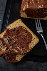 Traditional home made marble bundt cake on a table