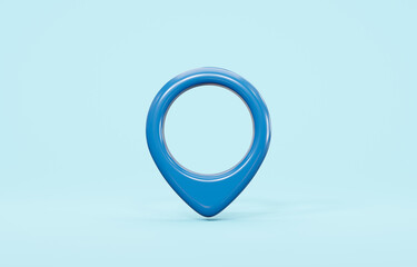Blue map pointer pin. Location symbol on blue background. 3d illustration.