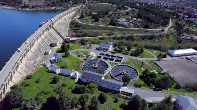 Efficient hydroelectric dam treatment plants in Navacerrada. Madrid, Spain. Aerial