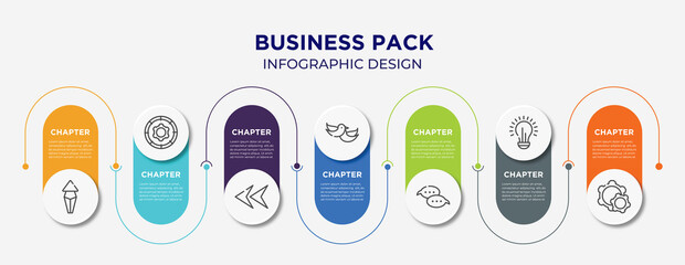 business pack concept infographic design template. included arrows up, function, left arrow head, love bird, speech bubbles, lightbulb, configuration icons for abstract background.