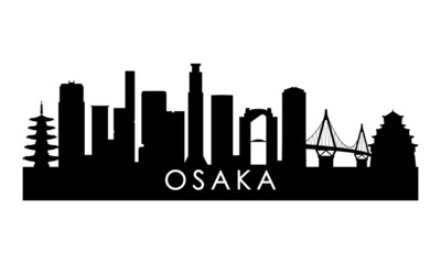 Fototapeta premium Osaka skyline silhouette. Black Osaka city design isolated on white background.