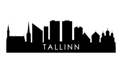 Obraz premium Tallinn skyline silhouette. Black Tallinn city design isolated on white background.