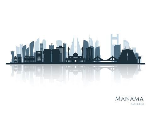 Manama Skyline Silhouette With Reflection. Landscape Manama, Bahrain. Vector Illustration.