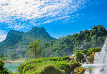 Naklejka na ściany i meble Scenery of the Trans-national Waterfall in Chongzuo Detian, Guangxi, China