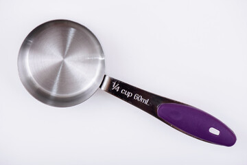 Measuring Cups and Spoons, on a white background. 1⁄3 cup 80mL.